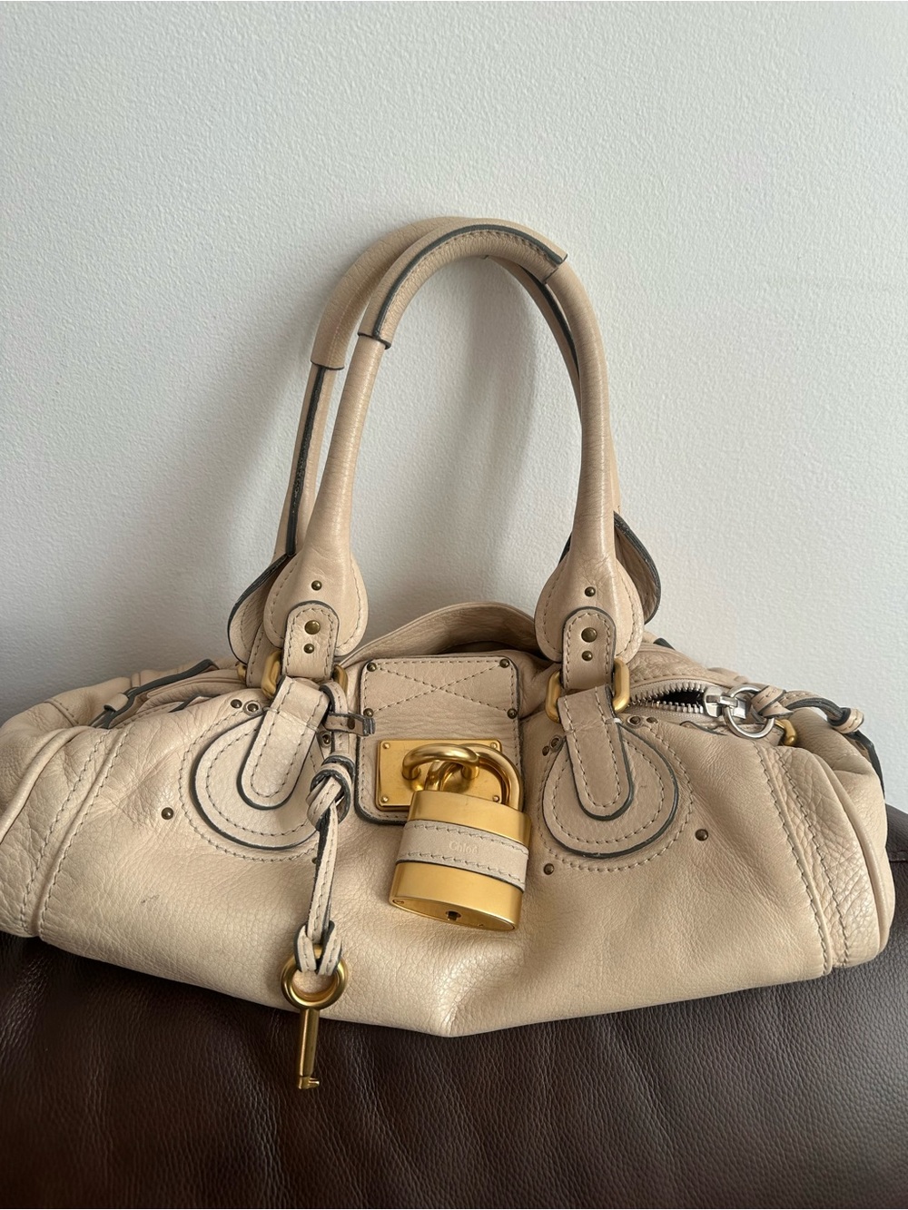 Beige Chloe Paddington with Gold Padlock